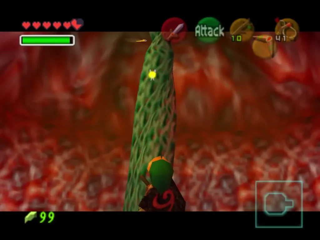Link below a hanging Parasitic Tentacle in an orange chamber Link below a hanging Parasitic Tentacle in an orange chamber