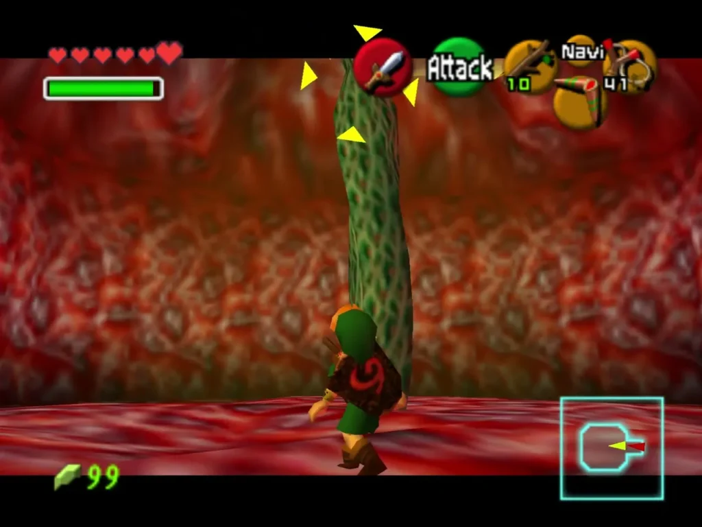 Link beside a green Parasitic Tentacle hanging from the ceiling Link beside a green Parasitic Tentacle hanging from the ceiling