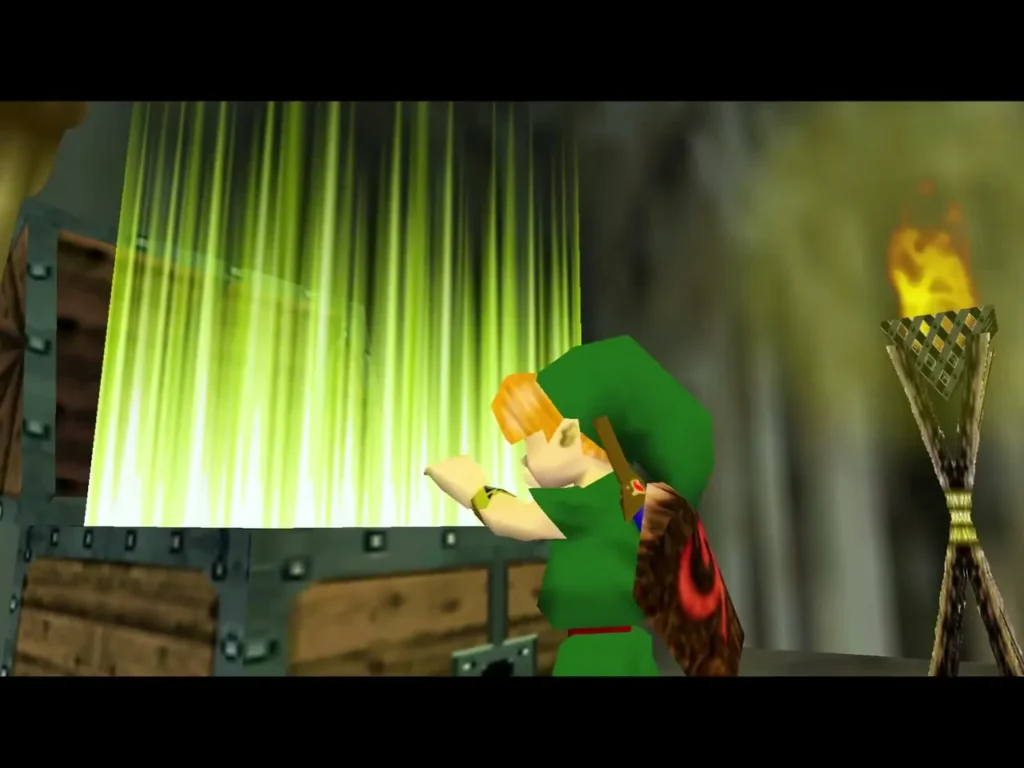 Link opening a wooden chest with light bursting out of it Link opening a wooden chest with light bursting out of it