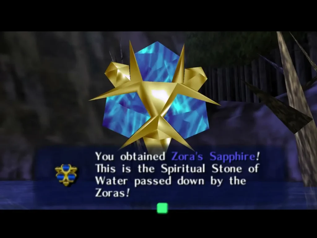 The You obtained Zora's Sapphire box above the golden stone with its blue crystal The You obtained Zora's Sapphire box above the golden stone with its blue crystal
