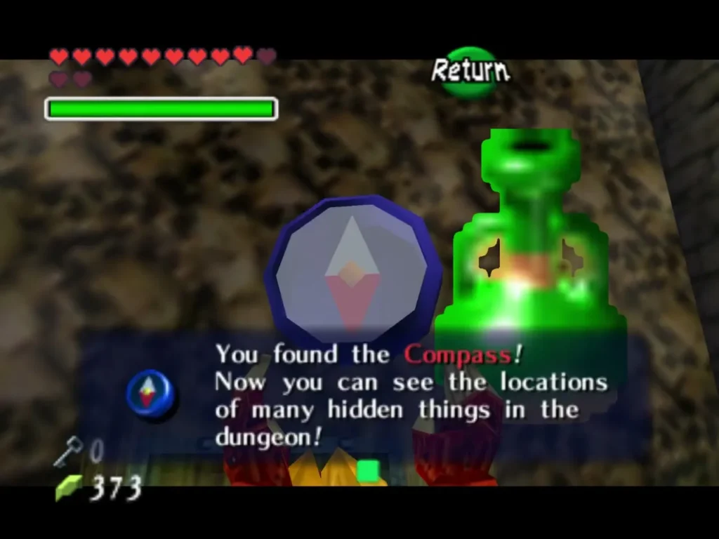 Link receiving the Compass with a message saying it reveals hidden things in the dungeon