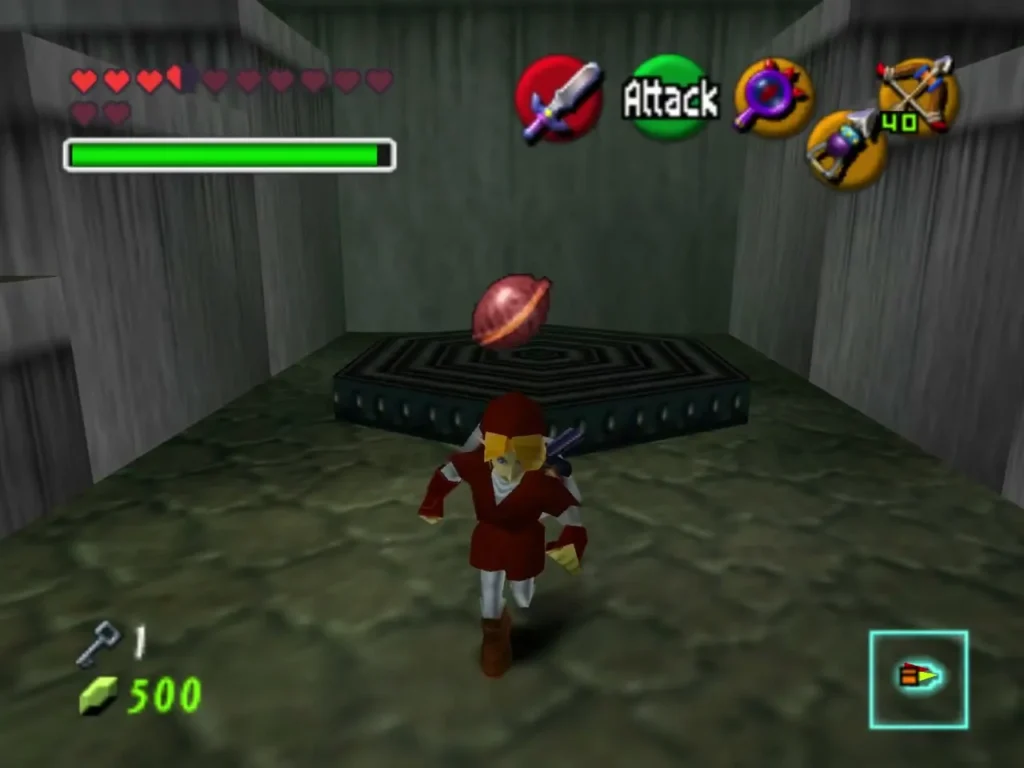 The hexagon pad in the Shadow Temple room with a red orb hovering above it