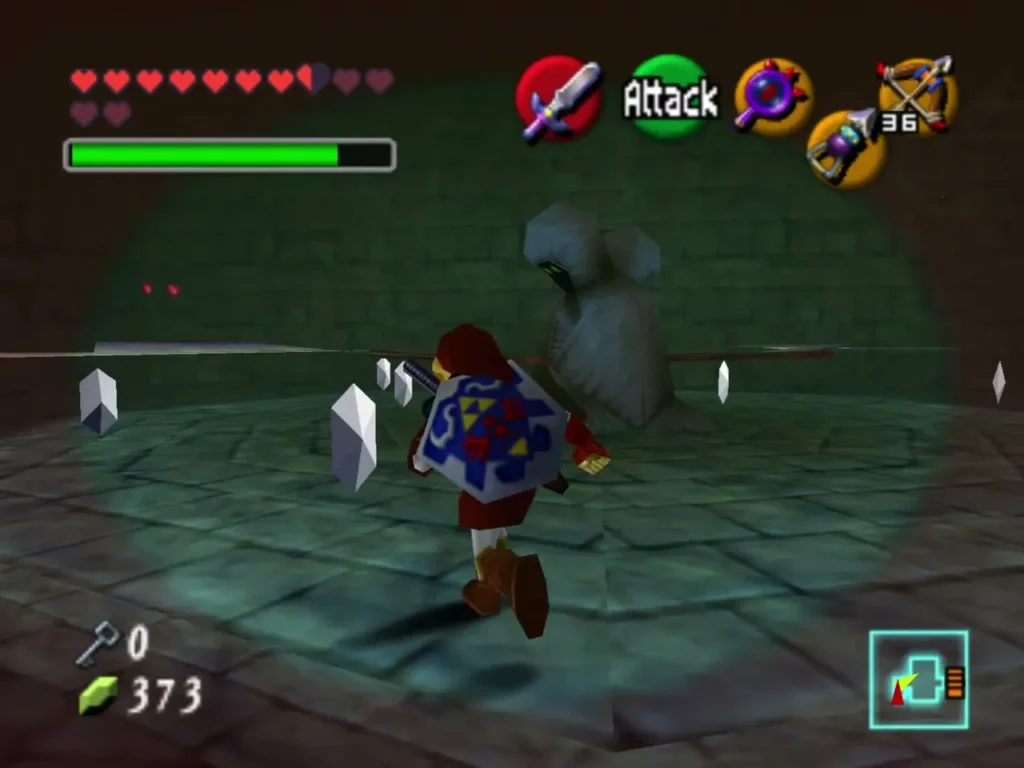 Like Like among silver rupees on the floor of a Shadow Temple room