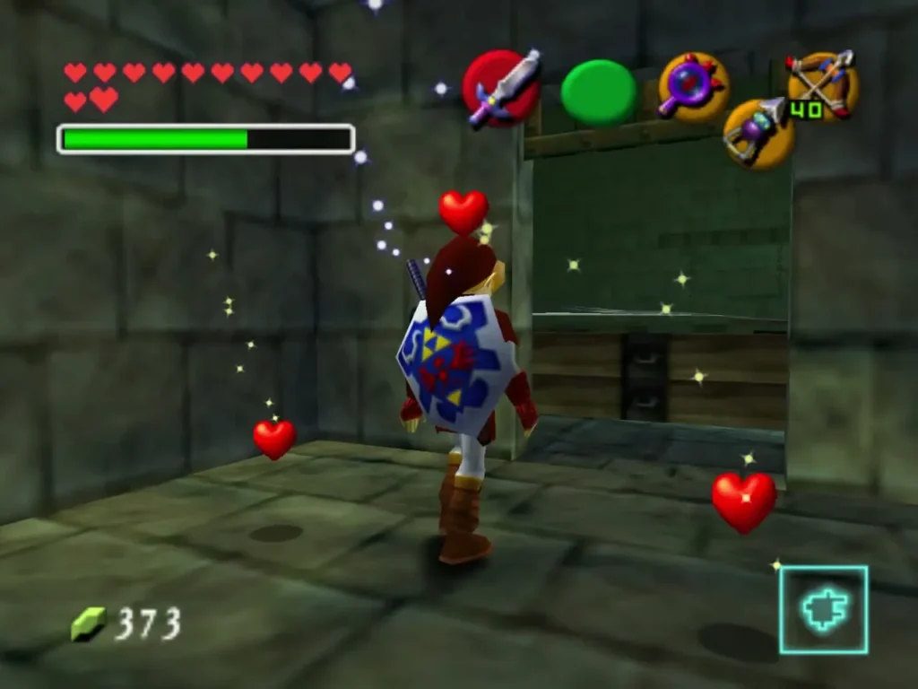 Link in a stone cell while recovery hearts float around him