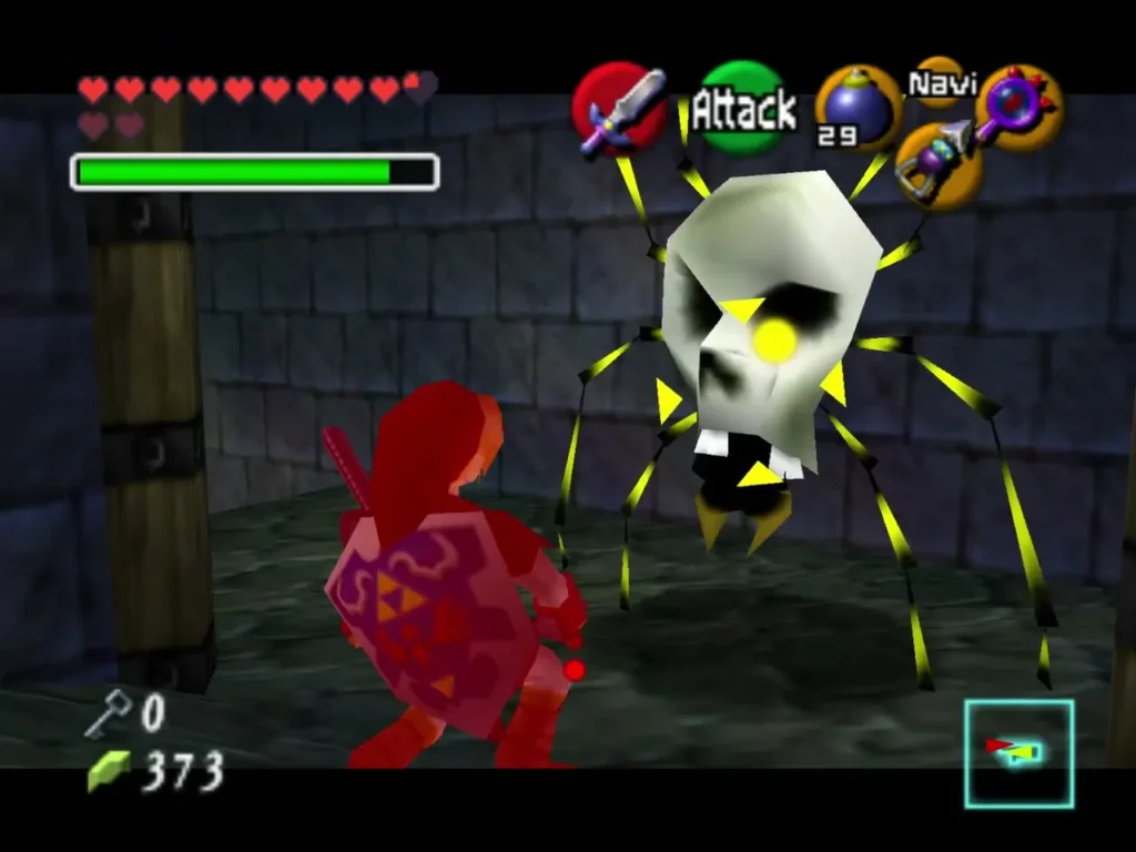 Red Bubble with spider-like legs floating in a Shadow Temple room