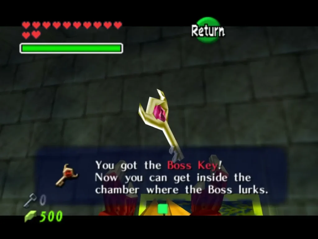 Link holding up the Boss Key with the You got the Boss Key message