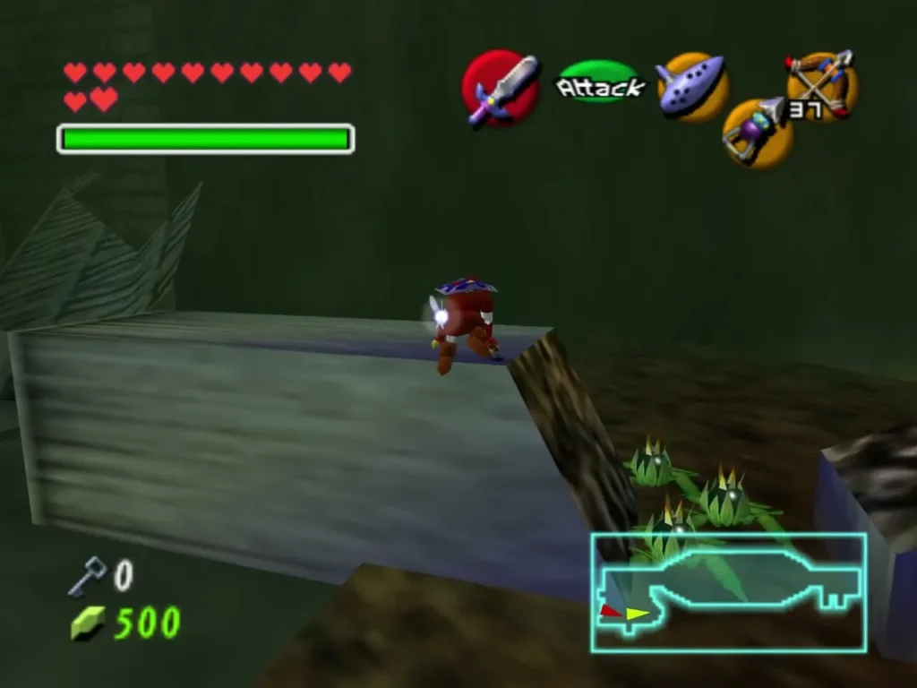 Link running across a stone bridge over a pit