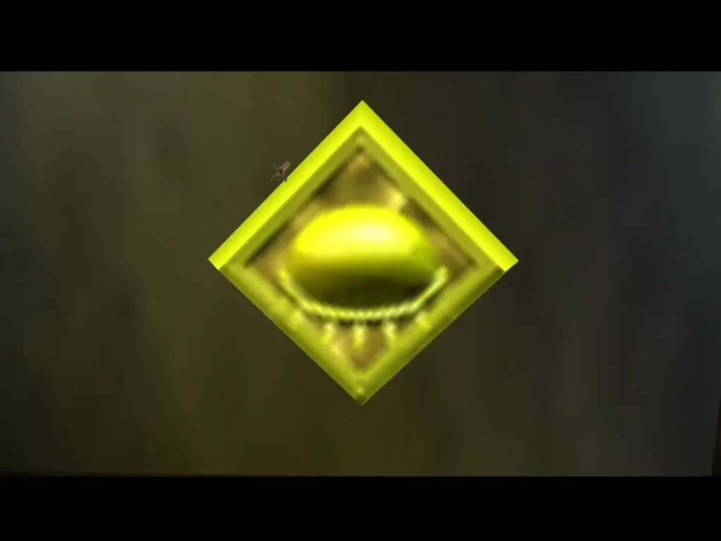 Golden eye switch glowing on a dark wall in Shadow Temple