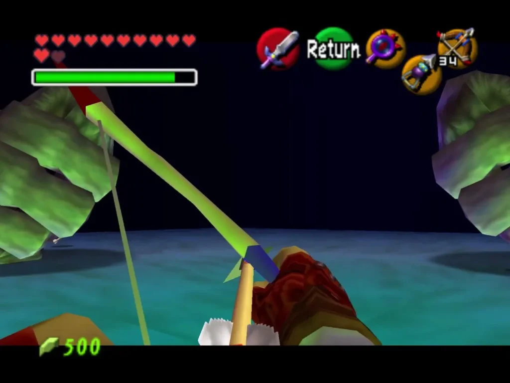 Link drawing the Fairy Bow aimed at a Bongo Bongo hand