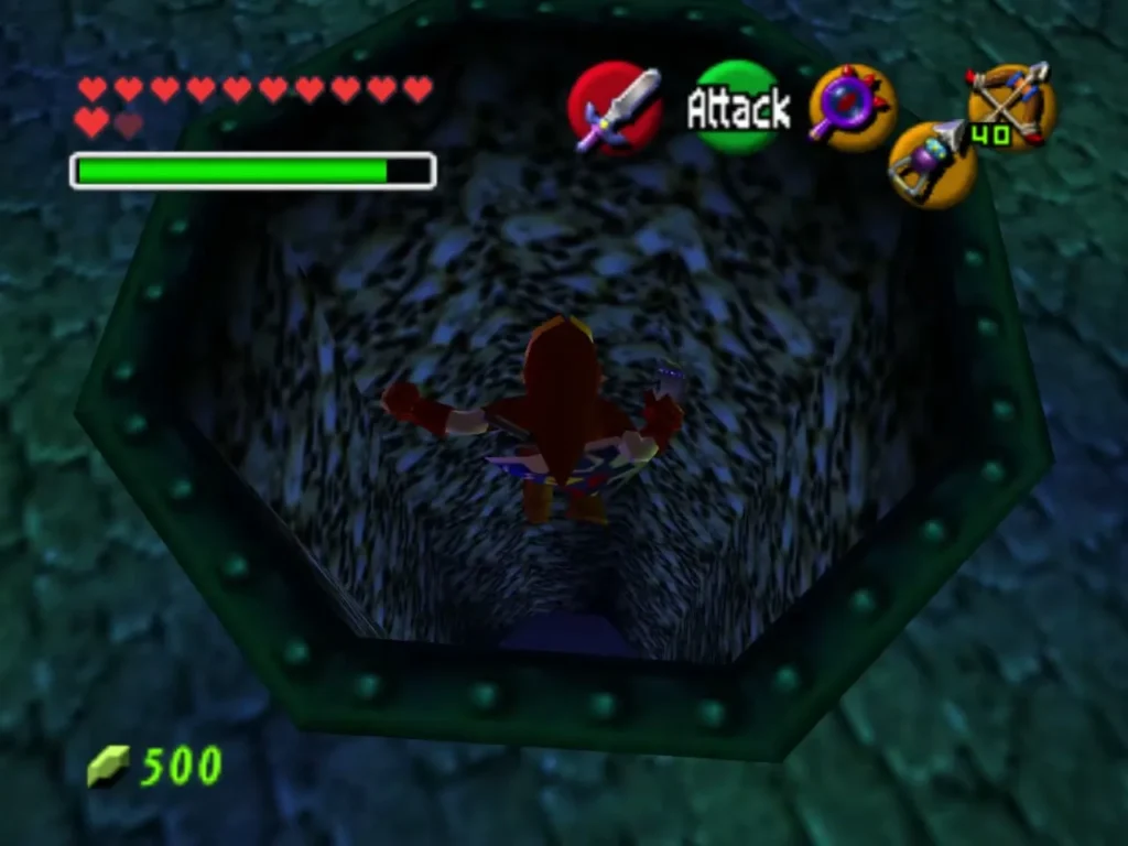 Link dropping down the hole in the bone-filled boss chamber