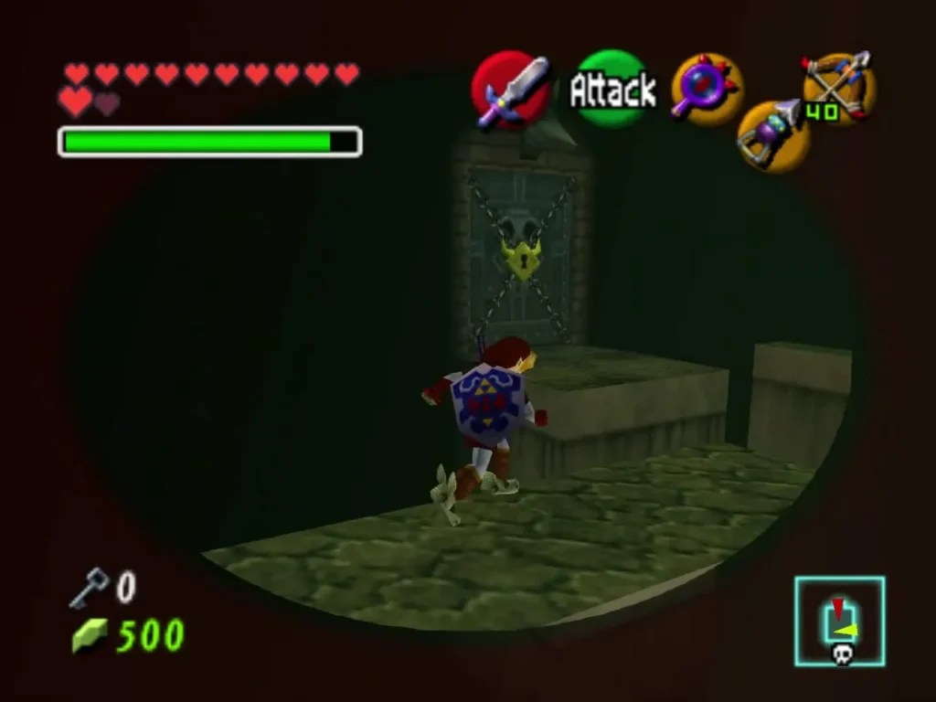 Link in a Lens view walking toward the Shadow Temple boss door