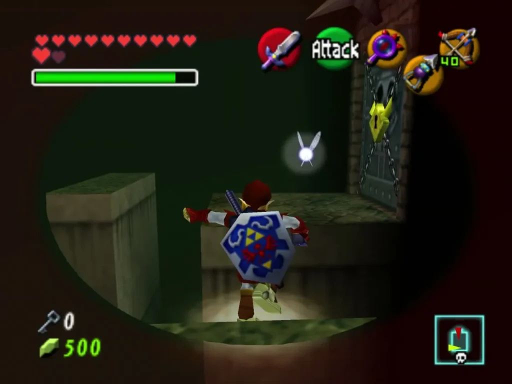 Link on invisible platforms beside the golden boss door