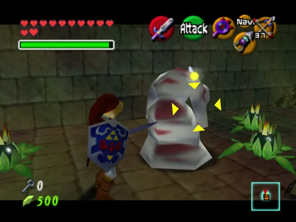 Link facing a pale, bloodied creature in the Shadow Temple maze room
