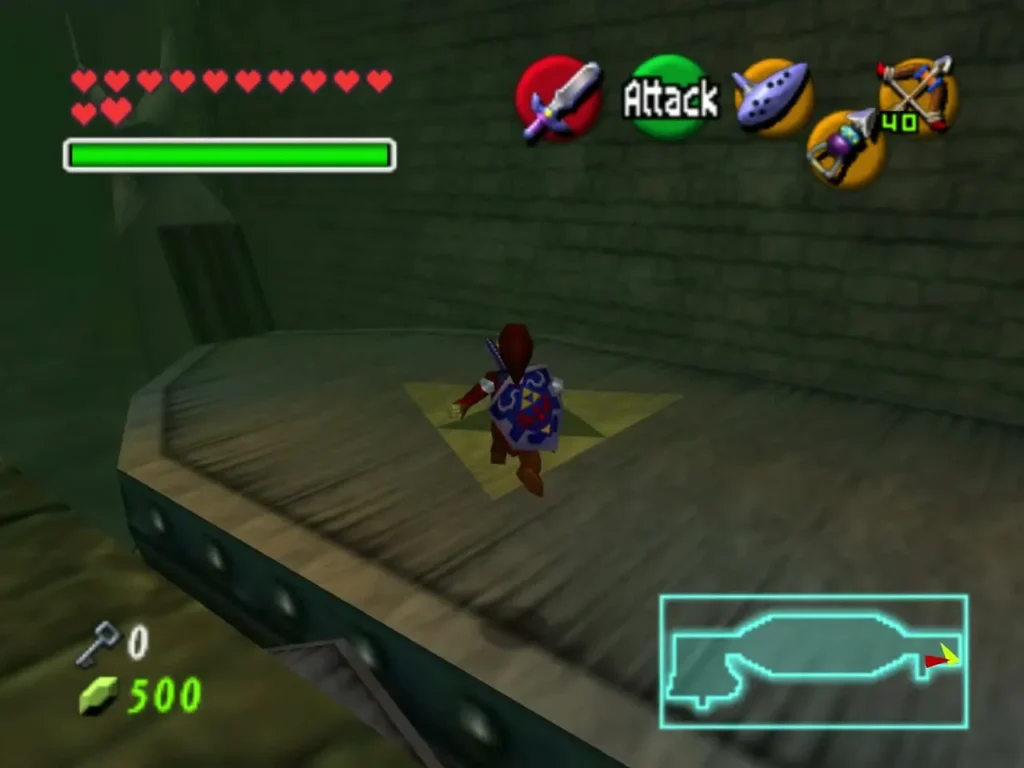Link standing on the ship deck over the Triforce mark