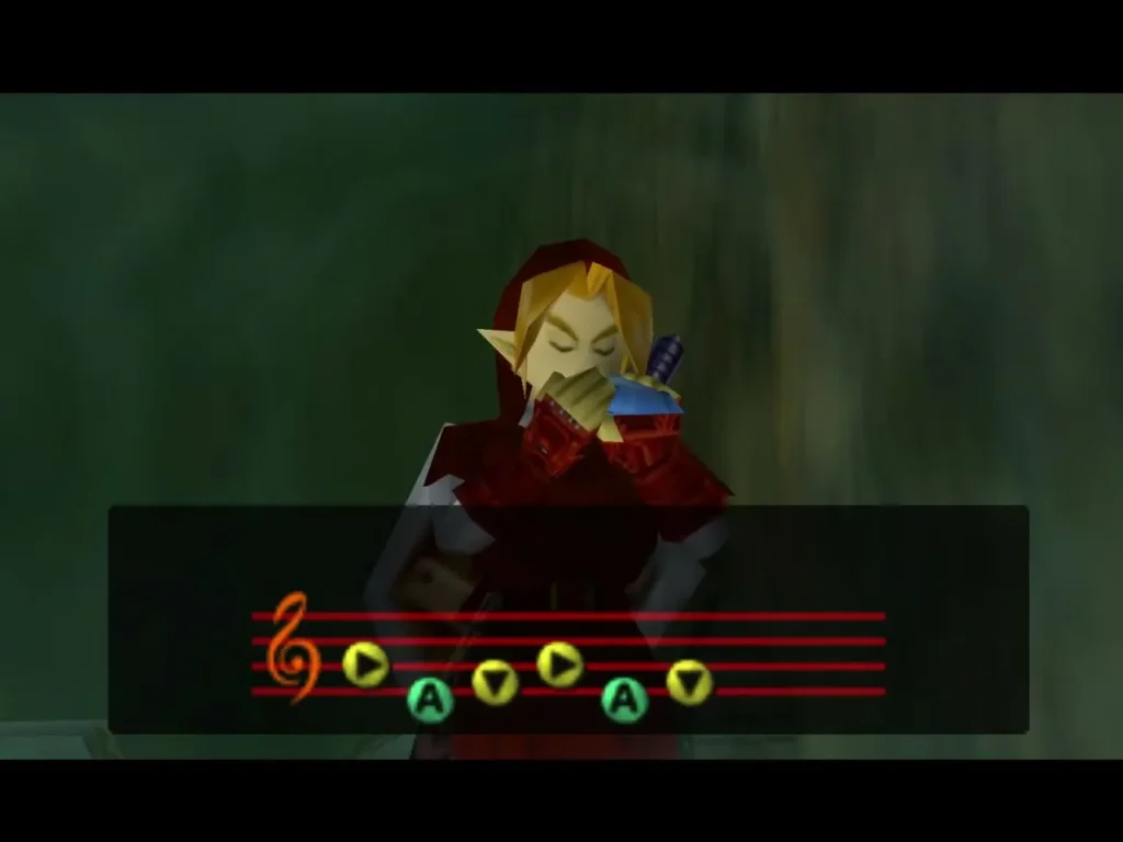 Link playing a song on the ocarina in Shadow Temple
