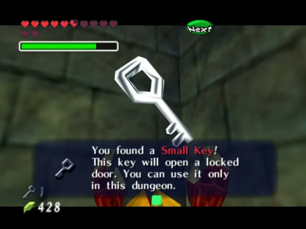 A Small Key held up as the reward from the invisible chest in Shadow Temple