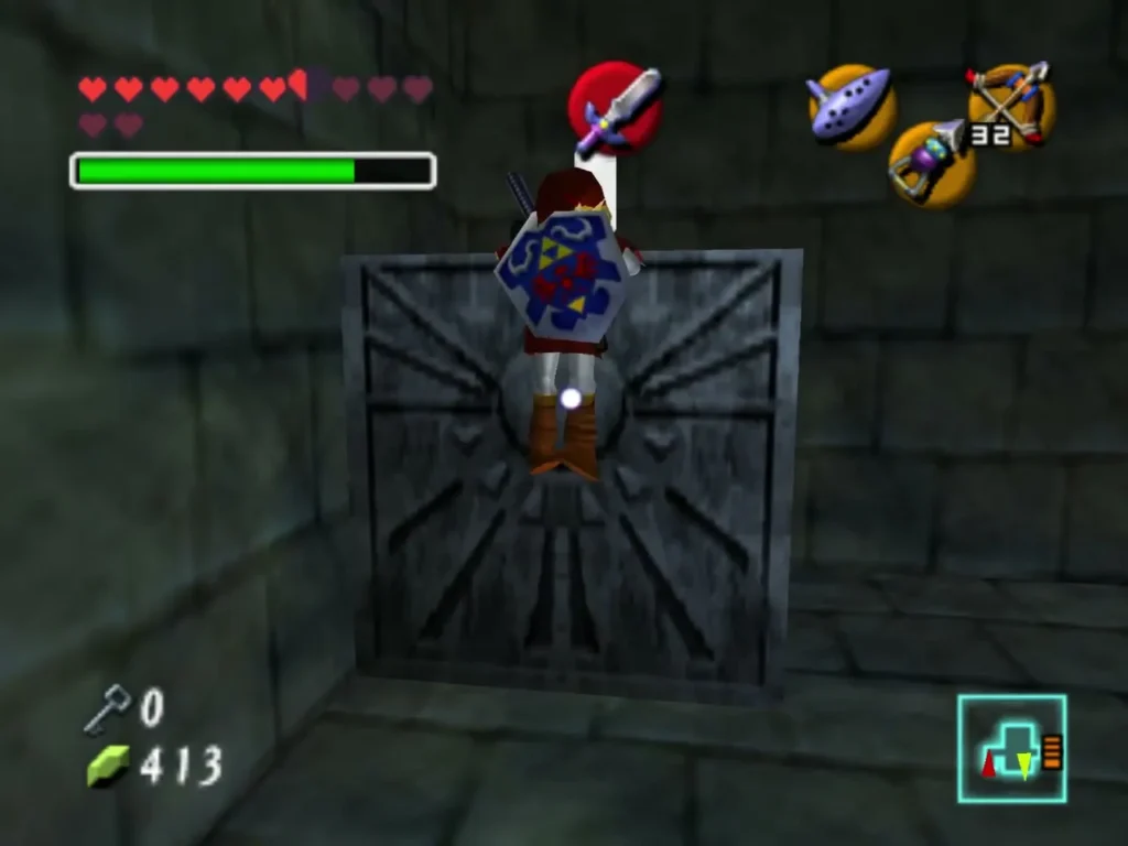 Link standing on the block that rose after playing the Song of Time
