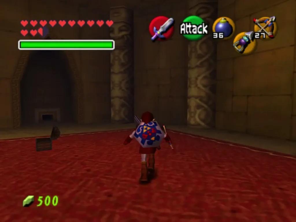 Adult Link walking across the red carpet of the temple's entry hall Adult Link walking across the red carpet of the temple's entry hall