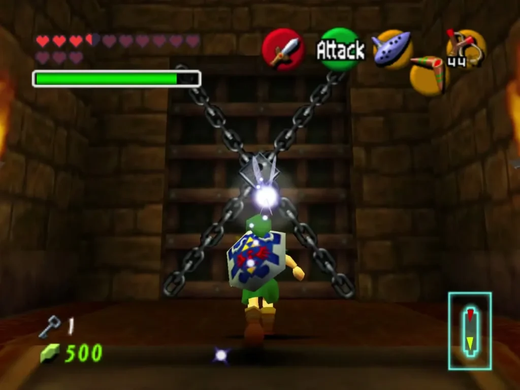 Link at the chained locked door as the Small Key unlocks it Link at the chained locked door as the Small Key unlocks it