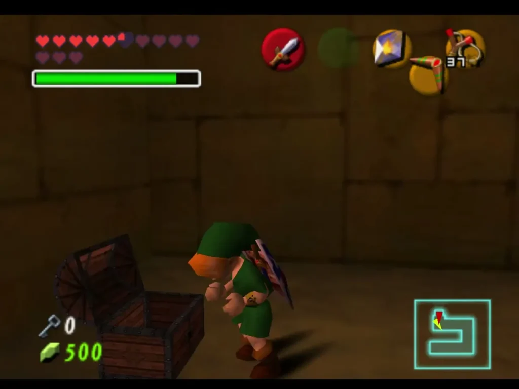 Link opening the small chest that dropped from the pit Link opening the small chest that dropped from the pit