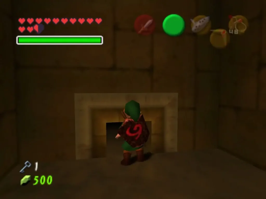 Child Link stepping into the small crawl hole in the wall Child Link stepping into the small crawl hole in the wall