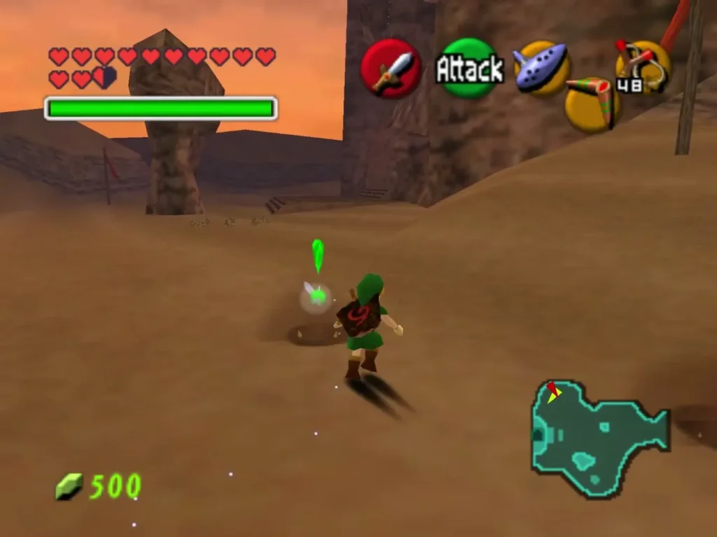 Child Link running across the desert sand toward the Colossus Child Link running across the desert sand toward the Colossus