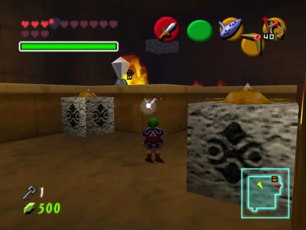 Crystal switch near a burning wall beside the sun blocks Crystal switch near a burning wall beside the sun blocks