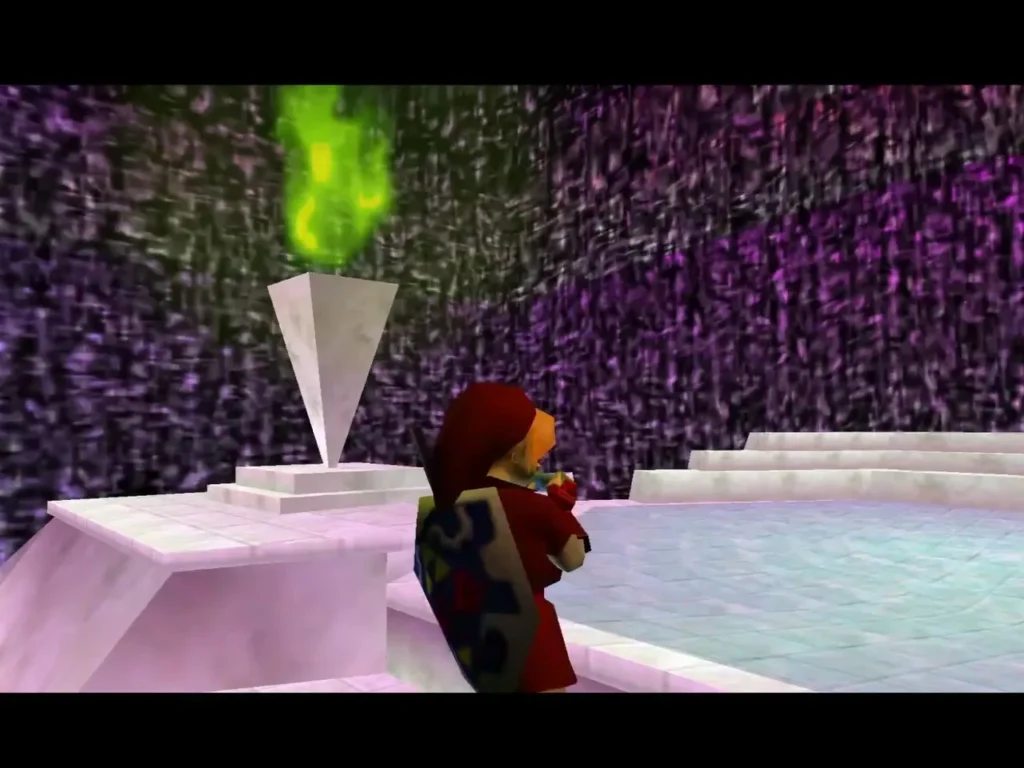 Link at the Great Fairy fountain altar in the Colossus Link at the Great Fairy fountain altar in the Colossus