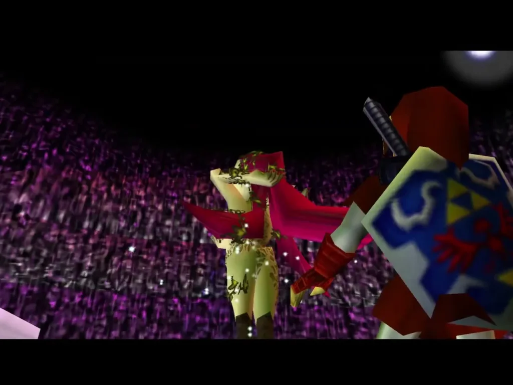 Adult Link beside the Great Fairy who grants the magic shield Adult Link beside the Great Fairy who grants the magic shield