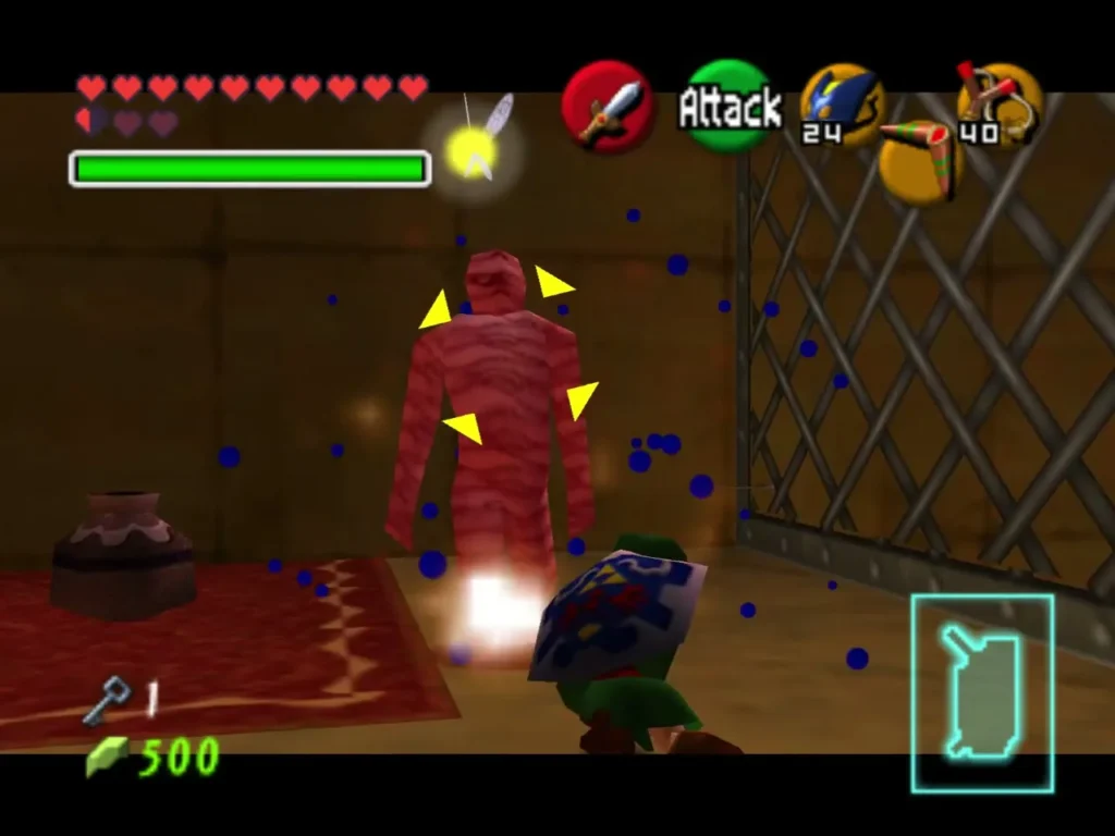 Link battling a Gibdo in the Spirit Temple room Link battling a Gibdo in the Spirit Temple room