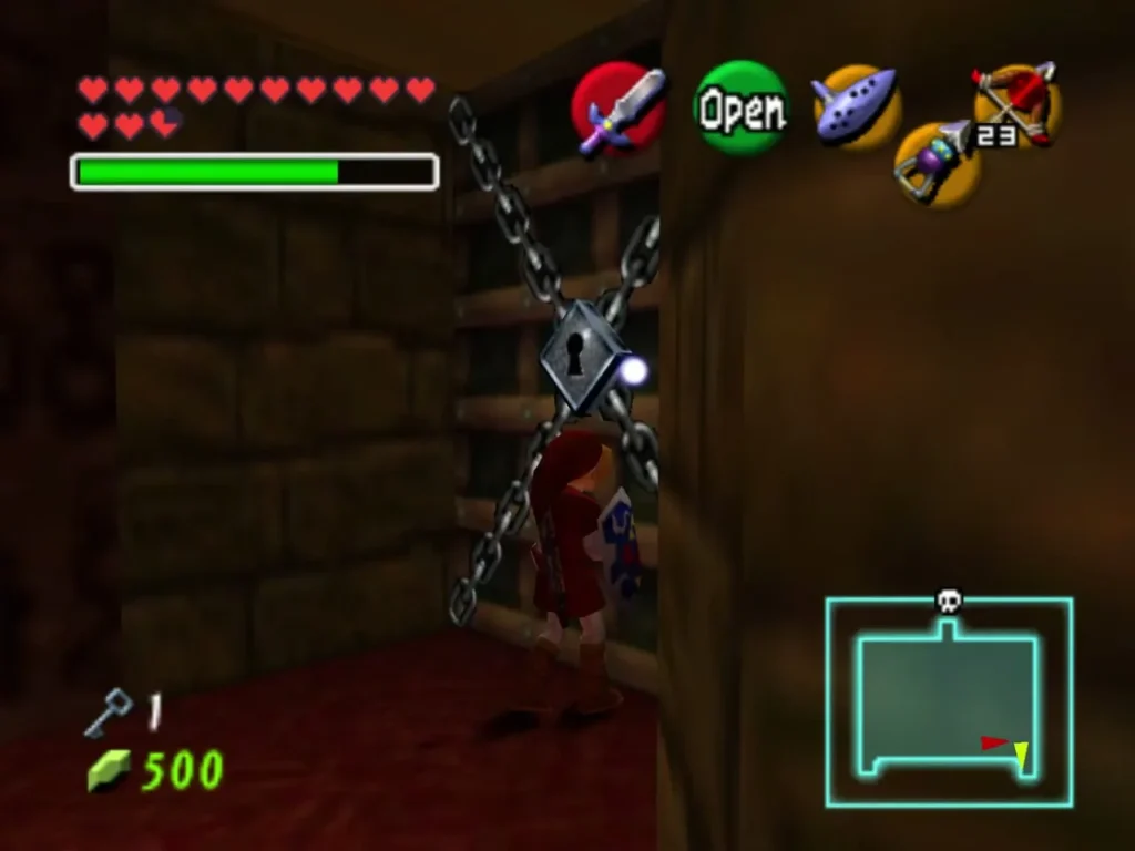 Link at a chained locked door, opening it with a Small Key Link at a chained locked door, opening it with a Small Key