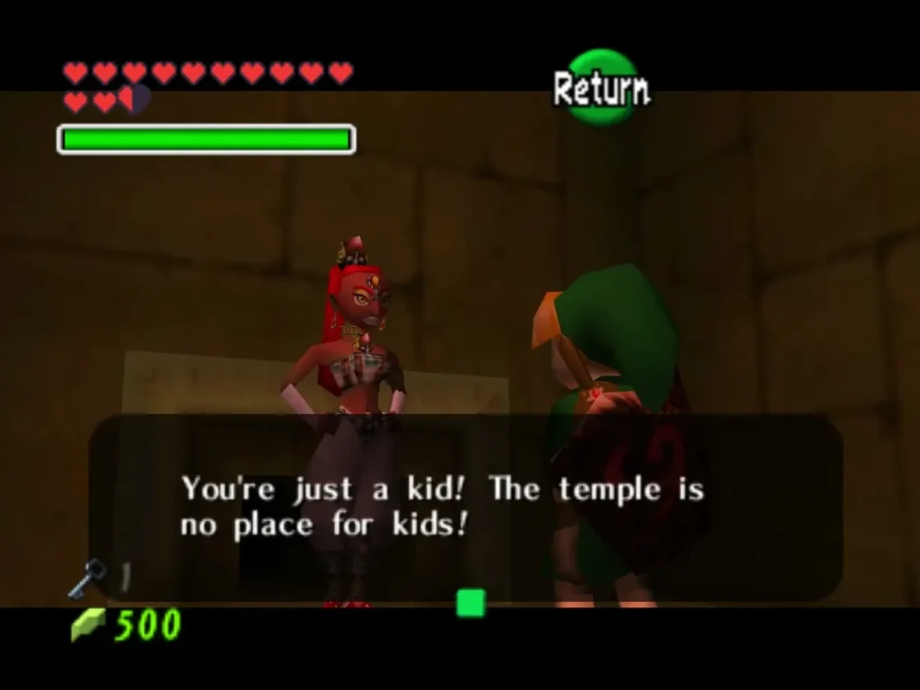 Nabooru telling Link that the temple is no place for kids Nabooru telling Link that the temple is no place for kids