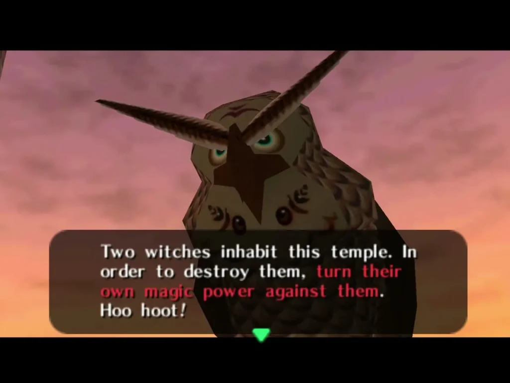 The owl warns that two witches inhabit the temple and must be destroyed with their own magic The owl warns that two witches inhabit the temple and must be destroyed with their own magic