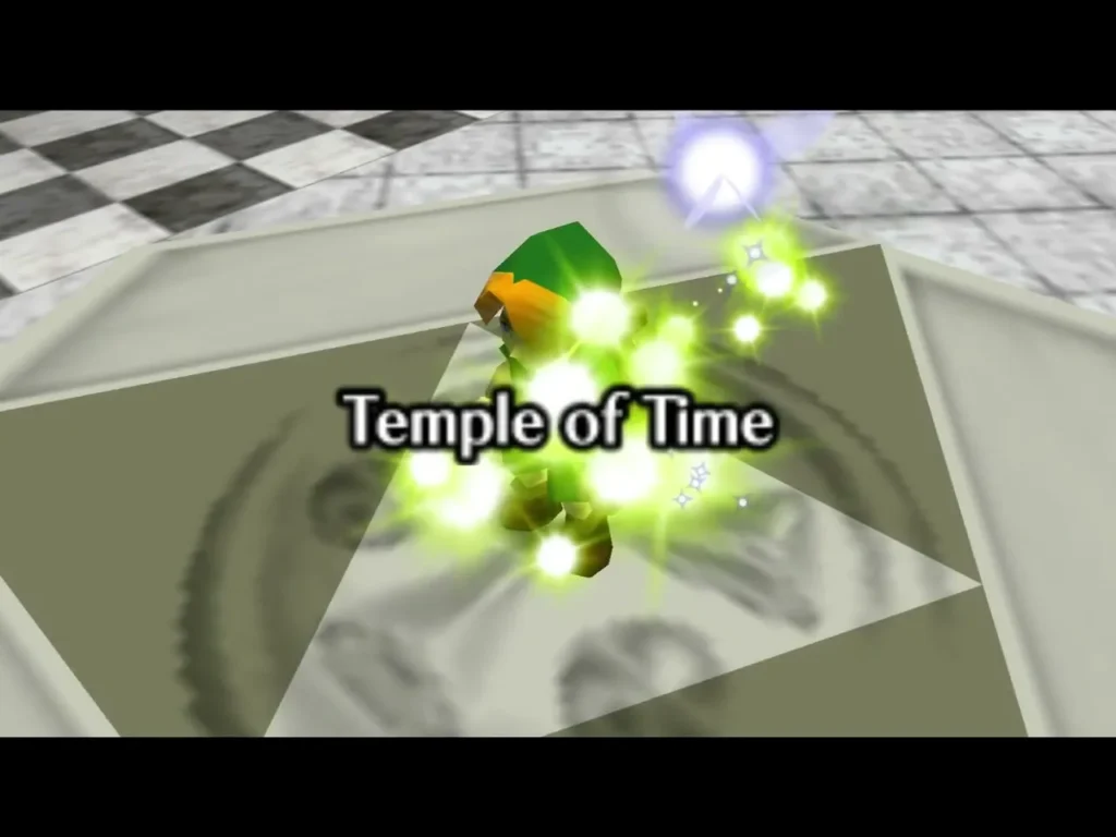 Child Link warping to the Temple of Time in green light from the Prelude of Light Child Link warping to the Temple of Time in green light from the Prelude of Light