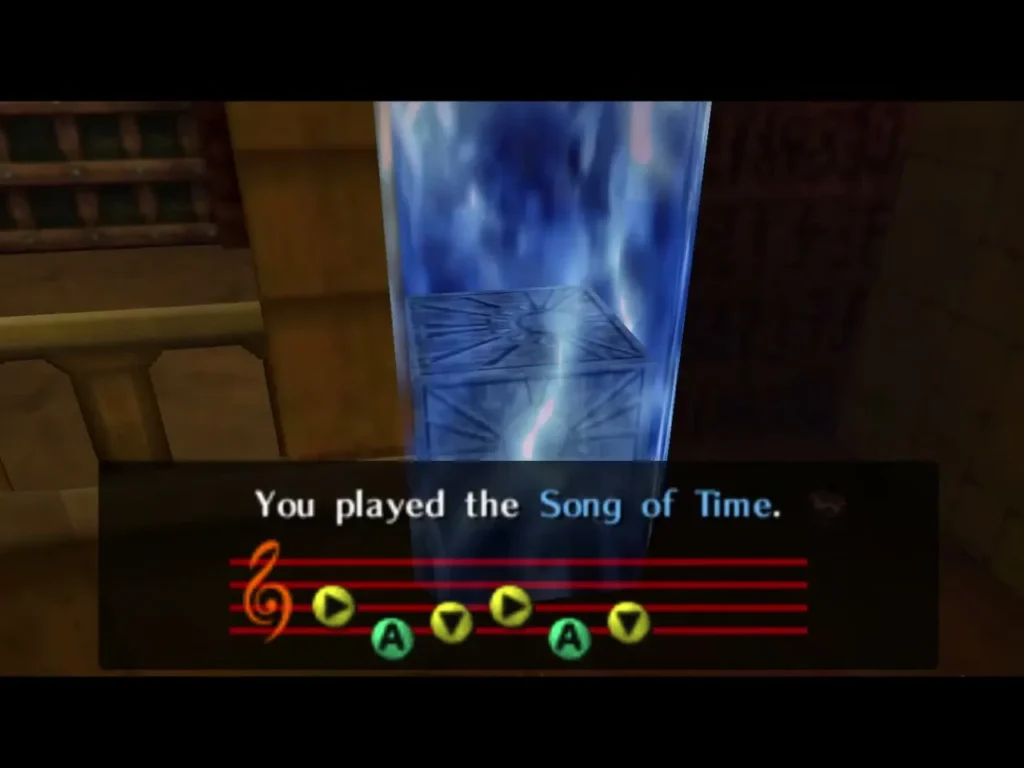 Blue light of the Song of Time block rising beside the stairs Blue light of the Song of Time block rising beside the stairs