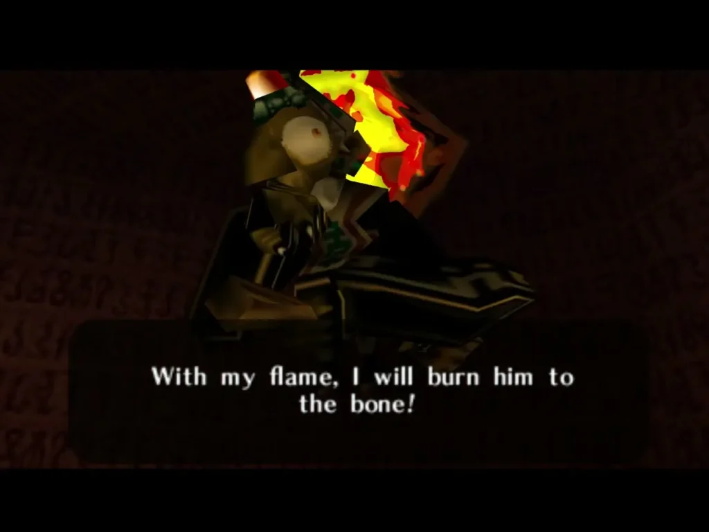 A fire sister shouts a taunt over the arena in the Spirit Temple A fire sister shouts a taunt over the arena in the Spirit Temple