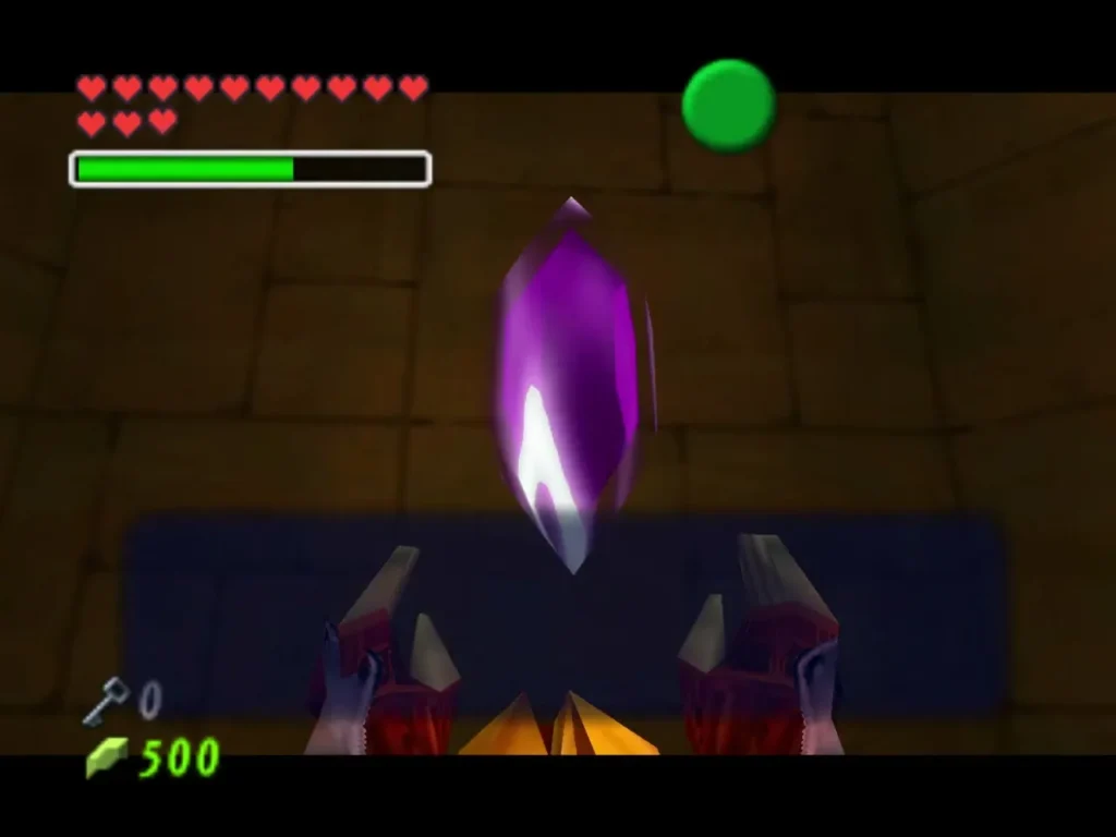 A Purple Rupee glows above Link's hands after the chest opens in the Skulltula room A Purple Rupee glows above Link's hands after the chest opens in the Skulltula room