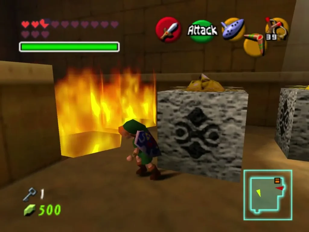 Sun block standing beside a wall of fire in the corridor Sun block standing beside a wall of fire in the corridor