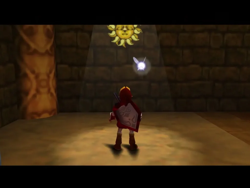 Adult Link standing in a beam of light from the sun emblem on the wall Adult Link standing in a beam of light from the sun emblem on the wall