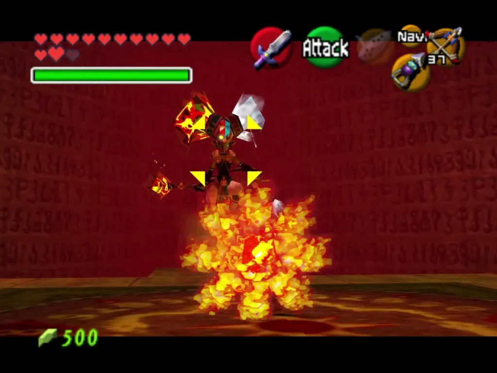 Twinrova is engulfed in a burst of fire in the Spirit Temple arena Twinrova is engulfed in a burst of fire in the Spirit Temple arena