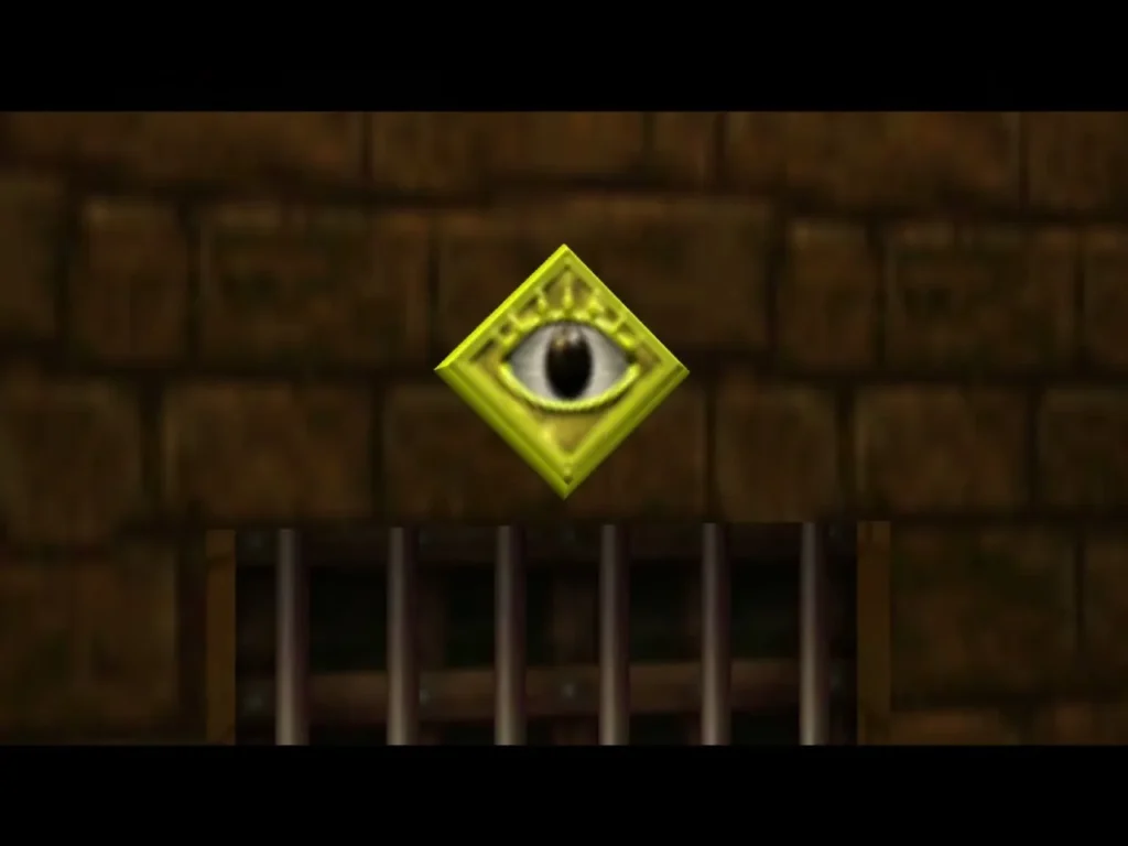 Yellow eye switch above a barred gate in the Spirit Temple Yellow eye switch above a barred gate in the Spirit Temple