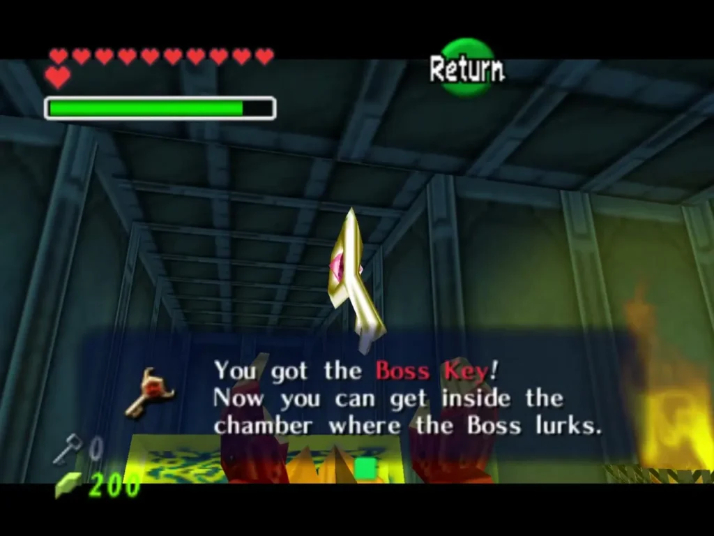 The Boss Key raised above the floor with its "You got the Boss Key" box The Boss Key raised above the floor with its "You got the Boss Key" box