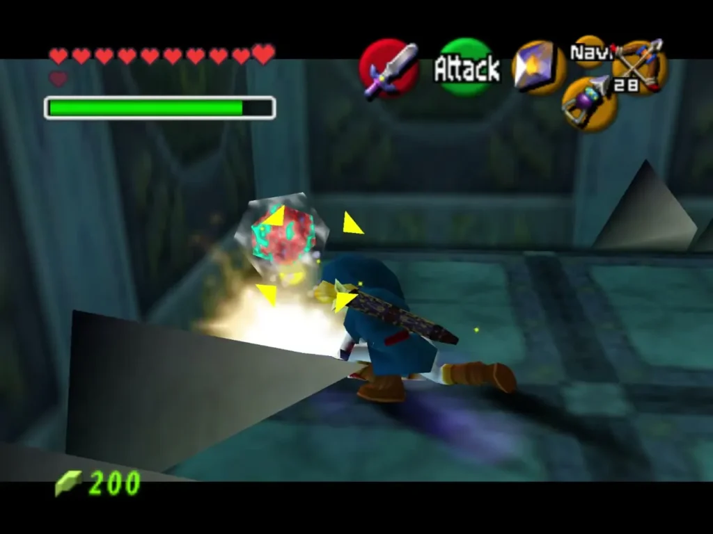 Link's sword striking the nucleus out of the water in a burst of light Link's sword striking the nucleus out of the water in a burst of light
