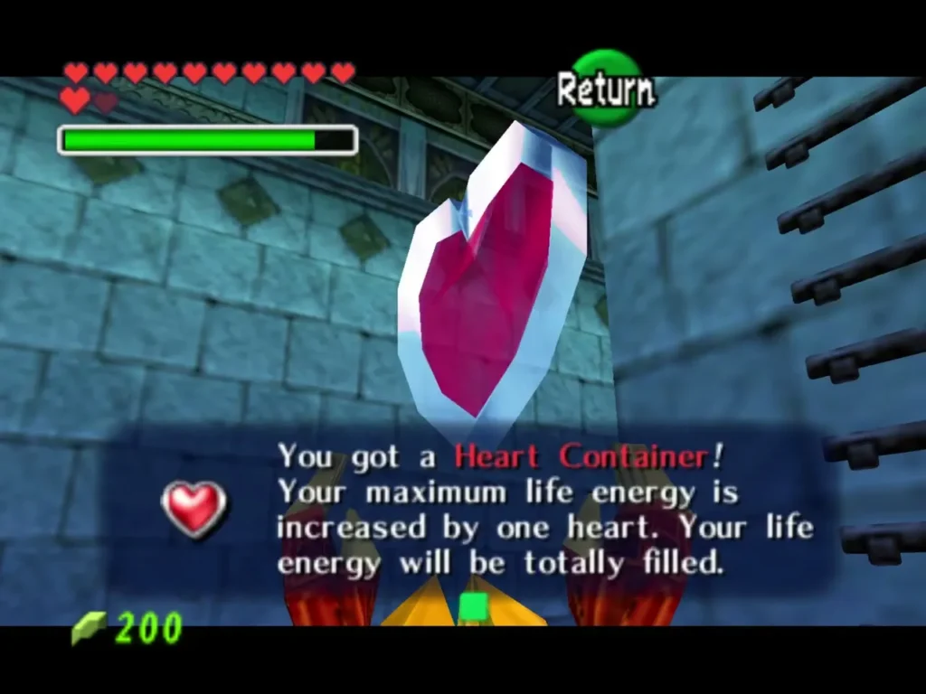 A Heart Container above the floor with the You got a Heart Container box A Heart Container above the floor with the You got a Heart Container box