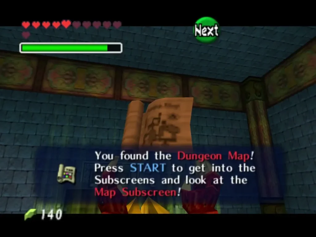 The Dungeon Map held up with the complete "You found the Dungeon Map!" item box The Dungeon Map held up with the complete "You found the Dungeon Map!" item box