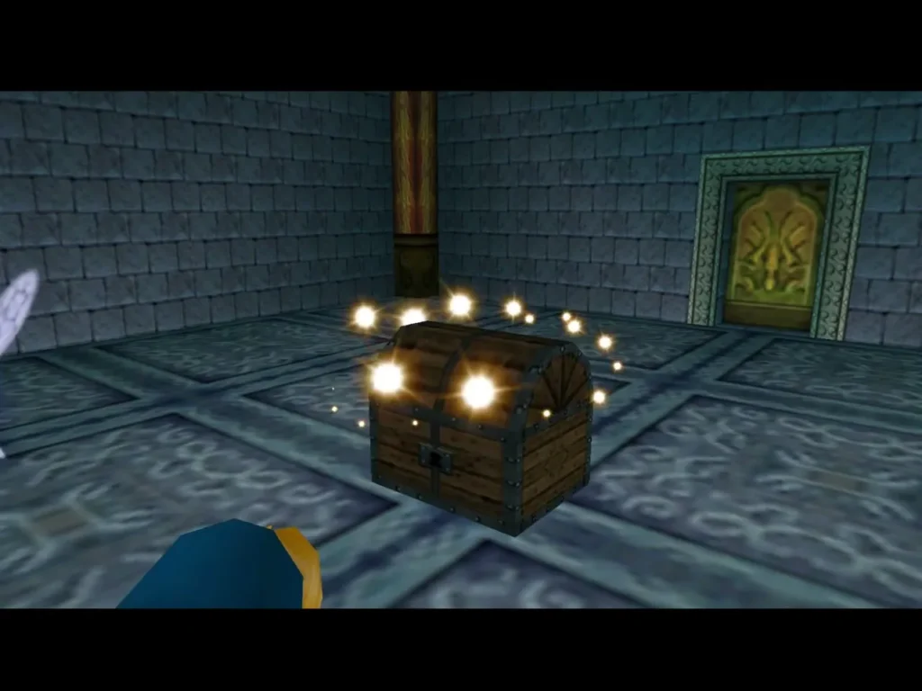 A chest sparkling in the room after the wall panel is hit A chest sparkling in the room after the wall panel is hit