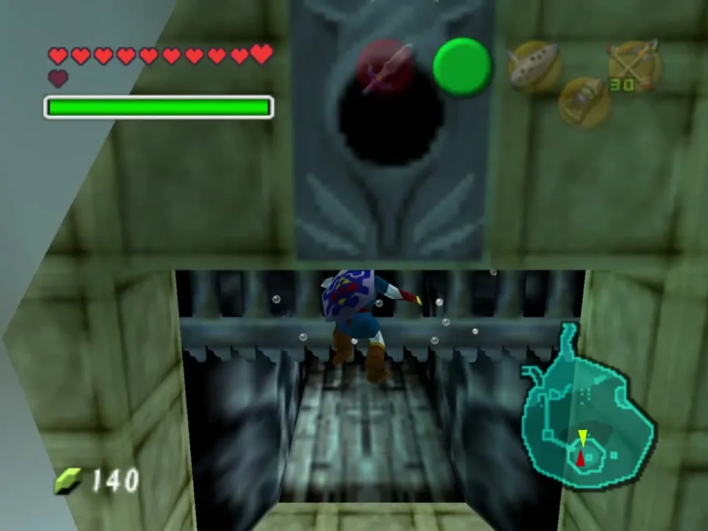 Link swimming down the passage toward the Water Temple entrance Link swimming down the passage toward the Water Temple entrance