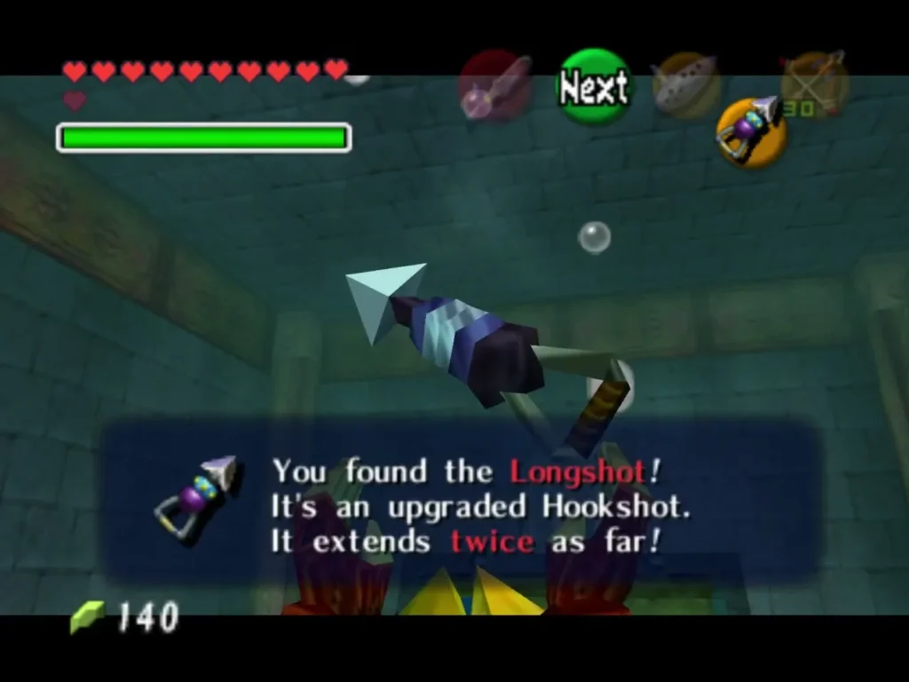 The Longshot with its item box, an upgraded Hookshot that extends twice as far The Longshot with its item box, an upgraded Hookshot that extends twice as far