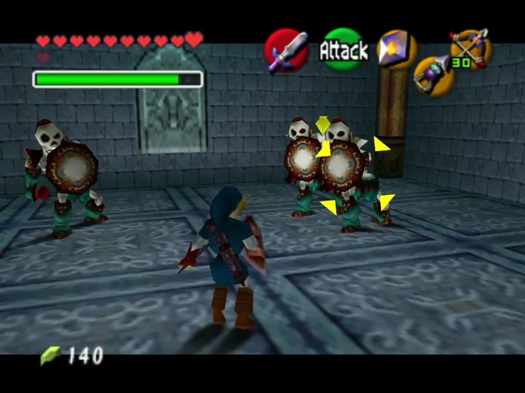 Link battling several Stalfos in the room behind the barred door Link battling several Stalfos in the room behind the barred door