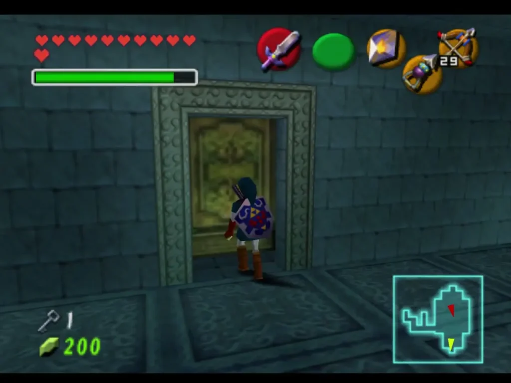 Link walking through an ornate door in the water temple Link walking through an ornate door in the water temple